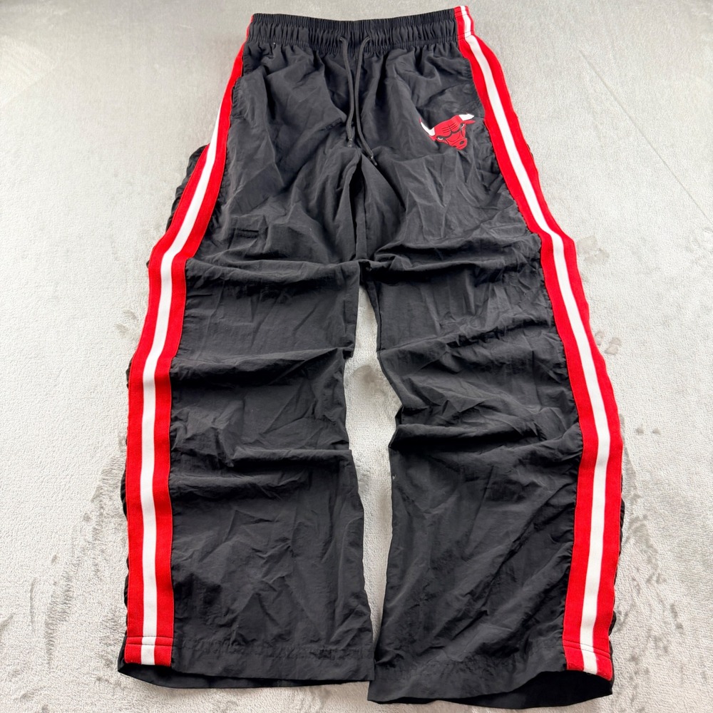 Ultra Game Men's Small NBA Chicago Bulls Black Nylon Track Pants Red Side Stripe
